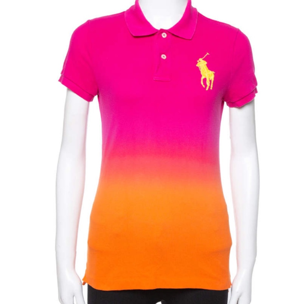 Ralph Lauren Pink Ombre Cotton Pique Skinny Polo T-Shirt M